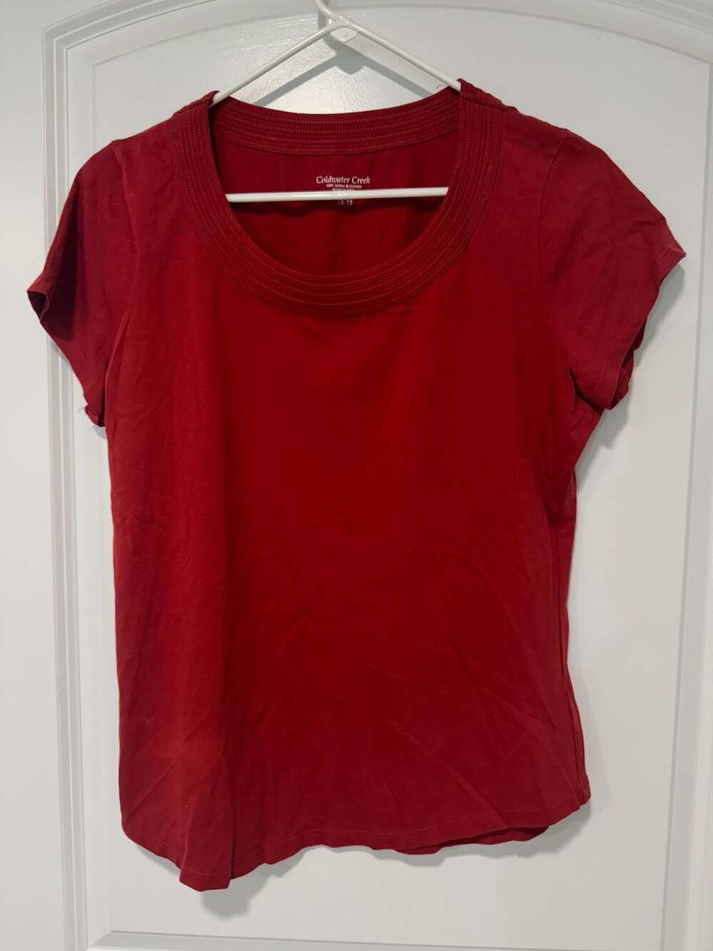 Red Supima Cotton Short Sleeve Top Ribbed Scoop Neck Women’s Medium